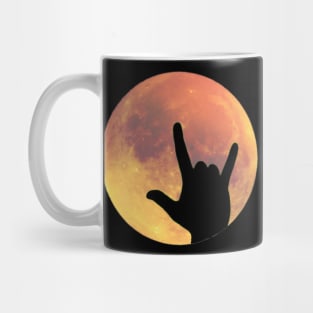 Full Moon with I Love You ASL Sign Language Hands Silhouette Mug